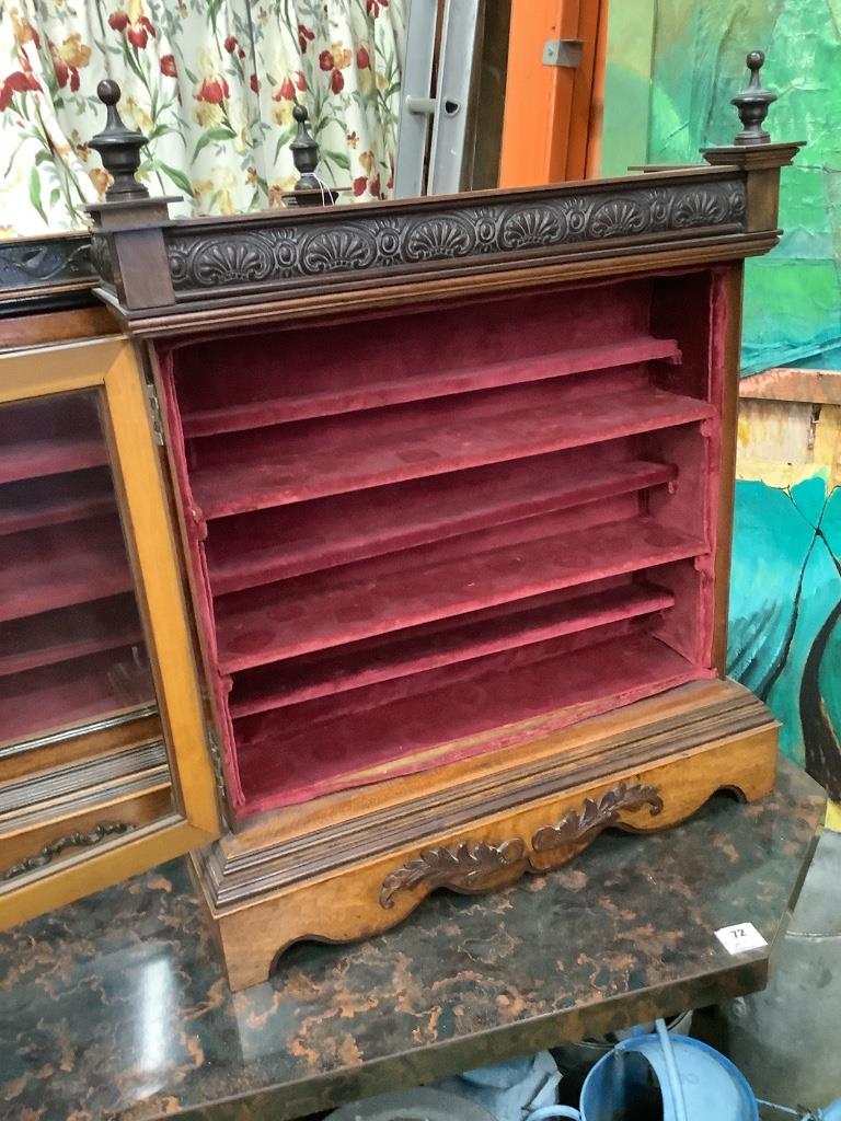 A near pair of glazed mahogany wall cabinets, larger width 66cm depth 21cm height 82cm